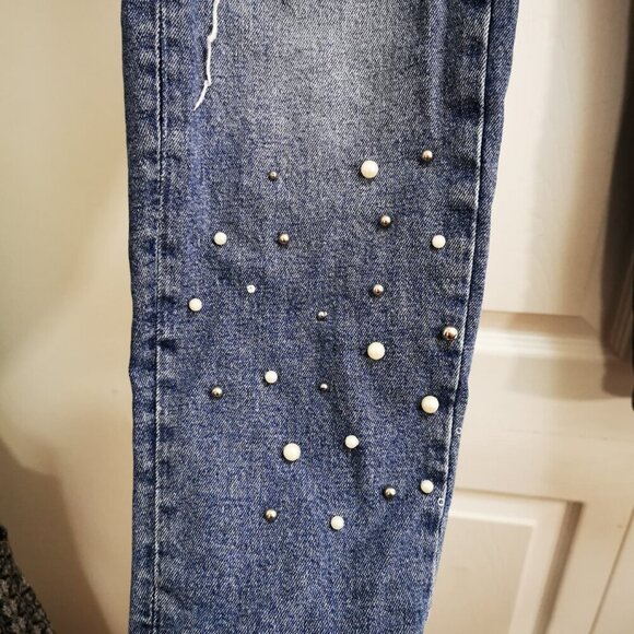 Mavi Women’s Tess Denim Skinny Distressed Jean With Faux Pearl Accent  SZ:27 - Picture 5 of 12